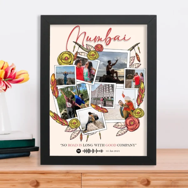 Giftway Tour Trip Custom Photo Frame, Memories with 8 images, Location, Spotify Song, Date - A4