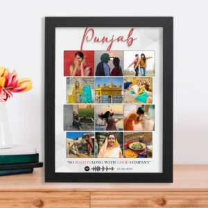 Giftway Trip Moment Custom Photo Frame, Memories with 12 Images, Location, Spotify Song, Date - A4