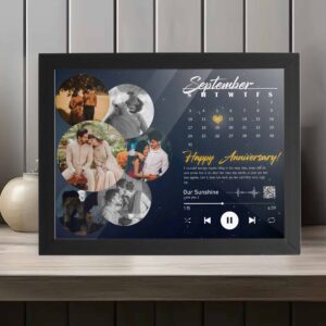 Giftway Calendar Anniversary Music Link Photo Frame, 1-99 Years Wedding Gift Ideas, Married Couple Gifts for Husband and Wife