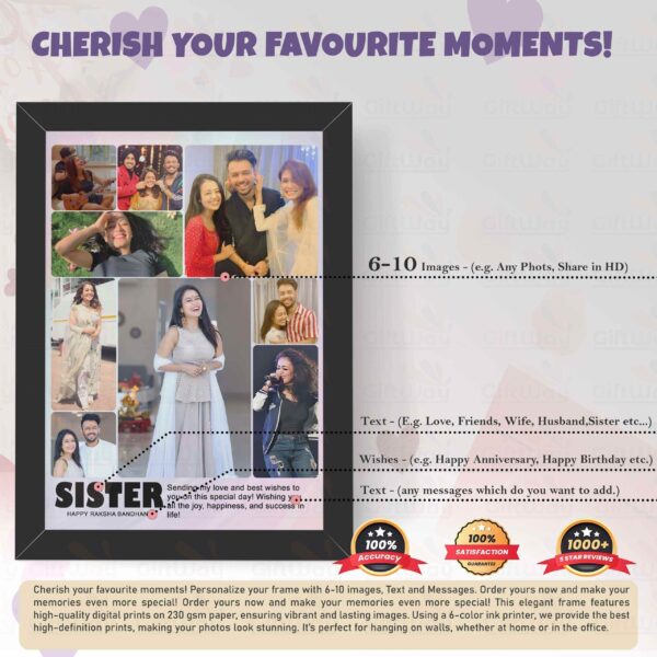 Giftway Personalized Sister Photo Frame | Gifts for Sister Birthday | Rakhi Gift for Sister | Happy Raksha Bandhan Gift