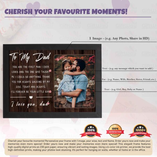Giftway To My Dad, Customized Photo Frame, Memorable Gift for Father's Birthday, Photo Frame Table Décor