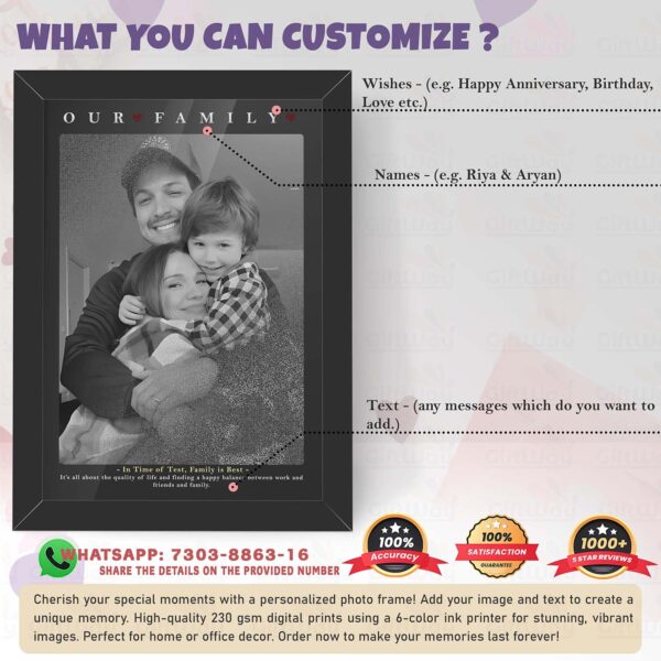 Giftway Customised Black Portrait Effect Photo Frame, Gifts for Parents, Photo Gifts Personalised