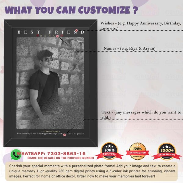 Giftway Customised Black Portrait Effect Photo Frame, Personalised Gifts for Girls, Creative Gifts for Women Men