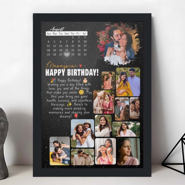 Giftway Latest Calendar Birthday Photo Frame, Personalized 6-13 Images, Quotes, Name, Date, and wise, Gifts for Birthday