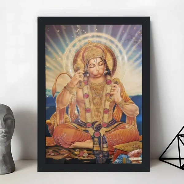 Giftway Hanuman Ji Meditation Photo Frame  Protector and Symbol of Strength  Perfect for Home & Office Decor - 9*12 Inch