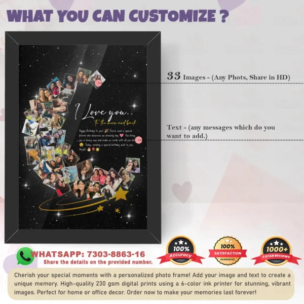 Giftway Moon with Star Collage Frame | Custom Black Moon Shape Frame | Perfect Gift for Weddings | Marriage Functions, Anniversary, or Husband’s Birthday | Unique Wedding Gift for Newly Married Couples