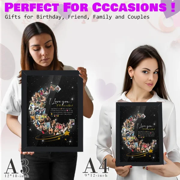 Giftway Moon with Star Collage Frame | Custom Black Moon Shape Frame | Perfect Gift for Weddings | Marriage Functions, Anniversary, or Husband’s Birthday | Unique Wedding Gift for Newly Married Couples