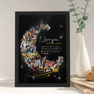 Giftway Moon with Star Collage Frame | Custom Black Moon Shape Frame | Perfect Gift for Weddings | Marriage Functions, Anniversary, or Husband’s Birthday | Unique Wedding Gift for Newly Married Couples