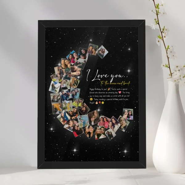 Giftway Moon with Star Collage Frame | Custom Black Moon Shape Frame | Perfect Gift for Weddings | Marriage Functions, Anniversary, or Husband’s Birthday | Unique Wedding Gift for Newly Married Couples