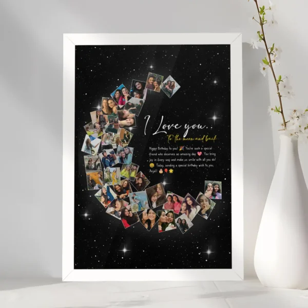 Giftway Moon with Star Collage Frame | Custom Black Moon Shape Frame | Perfect Gift for Weddings | Marriage Functions, Anniversary, or Husband’s Birthday | Unique Wedding Gift for Newly Married Couples