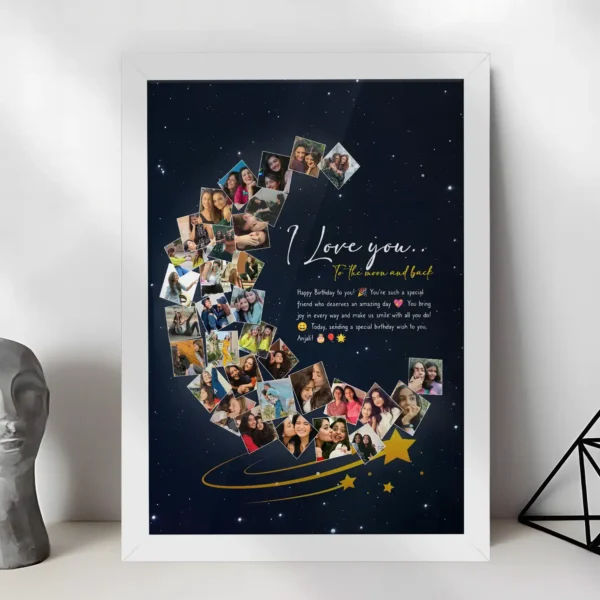 Giftway Moon with Star Collage Frame | Custom Black Moon Shape Frame | Perfect Gift for Weddings | Marriage Functions, Anniversary, or Husband’s Birthday | Unique Wedding Gift for Newly Married Couples