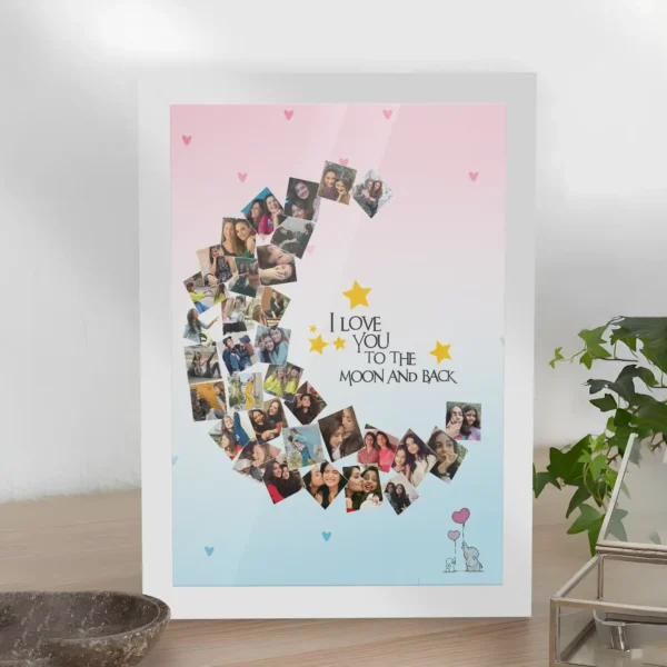 Giftway Moon with Star Collage Frame | Custom Black Moon Shape Frame | Perfect Gift for Weddings | Marriage Functions, Anniversary, or Husband’s Birthday | Unique Wedding Gift for Newly Married Couples