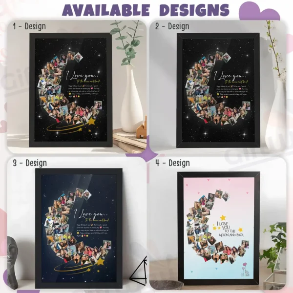 Giftway Moon with Star Collage Frame | Custom Black Moon Shape Frame | Perfect Gift for Weddings | Marriage Functions, Anniversary, or Husband’s Birthday | Unique Wedding Gift for Newly Married Couples