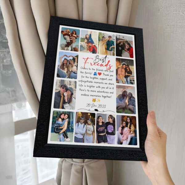 Giftway Photo Frame with 12 Custom Images & Text - Perfect Gift for Friends, Bestie, Him, Her, Ladies, or Unique Gift for Best Friend Girl or Farewell Moments