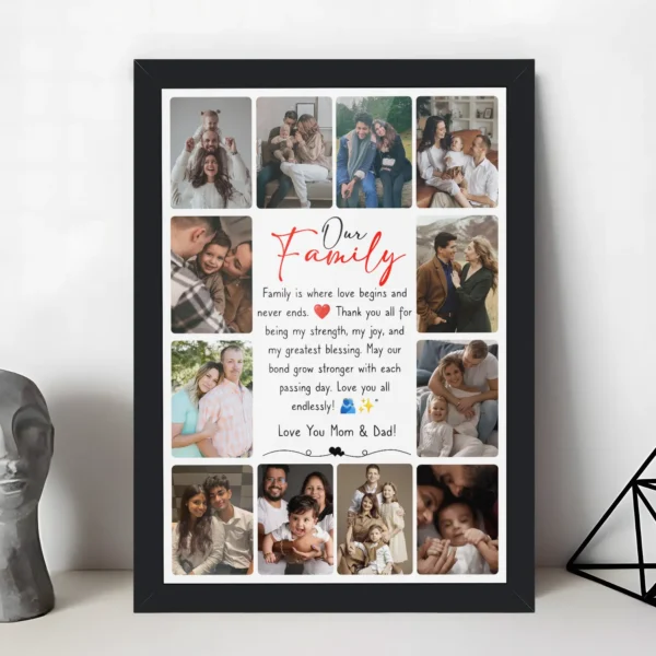 Giftway Photo Frame with 12 Custom Images & Text, Gifts for Parents Mom, Dad, Brother, Sister, or Loved Ones to Cherish Memories on Special Occasions