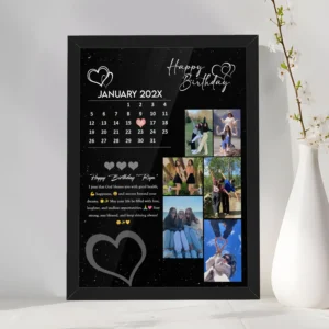 Giftway Customised Black Heart Shape Photo Frame, Personalised Anniversary or Birthday Gift with Photos, Names, and Wishes for Wife, Husband, Boyfriend, Girlfriend