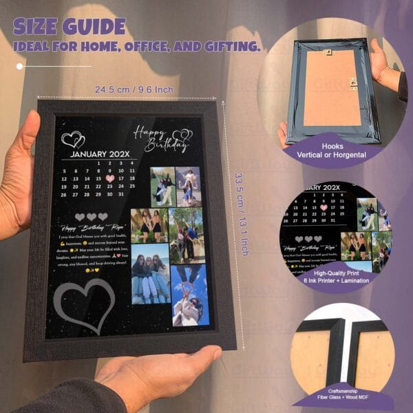 Giftway Customised Black Heart Shape Photo Frame, Personalised Anniversary or Birthday Gift with Photos, Names, and Wishes for Wife, Husband, Boyfriend, Girlfriend