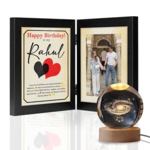 Giftway Folding Birthday Photo Frame with 3D Crystal Lamp | Personalised Frame with Wish Text & Image | Birthday, Anniversary, Wedding Gift, Home Decor for Husband, Wife, Boyfriend, Girlfriend - Pack of 2