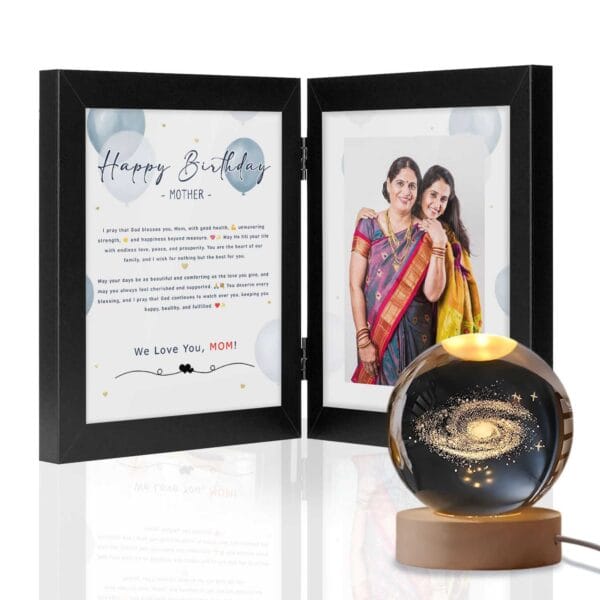 Giftway Personalised Folding Custom Photo Frame with 3D Crystal Lamp | Mother Birthday Gift & Dad Birthday Gift | Creative Gifts for Women & Parents - Pack of 2