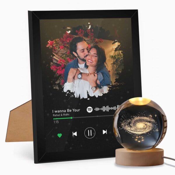 Giftway Personalised Spotify Photo Frame with 3D Crystal Lamp | Customised Gift with Song Link & Photo | Creative Gifts for Women, Gifts for BF, Small Gifts for Men - Pack of 2