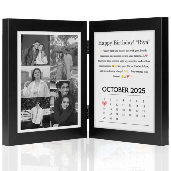Giftway Folding Customised Tabletop Photo Frame 5×7 Inch - Personalised Keepsake for Desk or Shelf - Thoughtful couple gifts, meaningful colleague farewell gift - 5x7 Inch Black