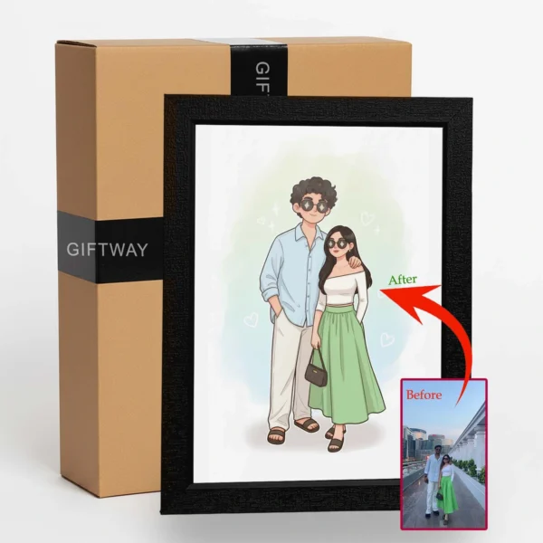 Giftway Chibi Cartoon Custom Photo Frame - New Year Gifts for Bestie, Valentine Gift for Girlfriend, Gifts for Women - 5x7 Inch Black