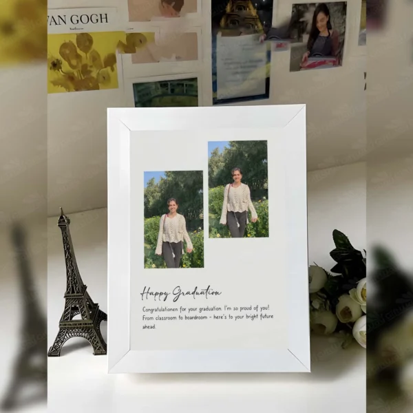 Giftway Personalised Photo Frame Gift with Greeting Card, Wooden Frame Aesthetic 5x7 Inch Size, Birthday Graduation Gift, Customised Picture Frame