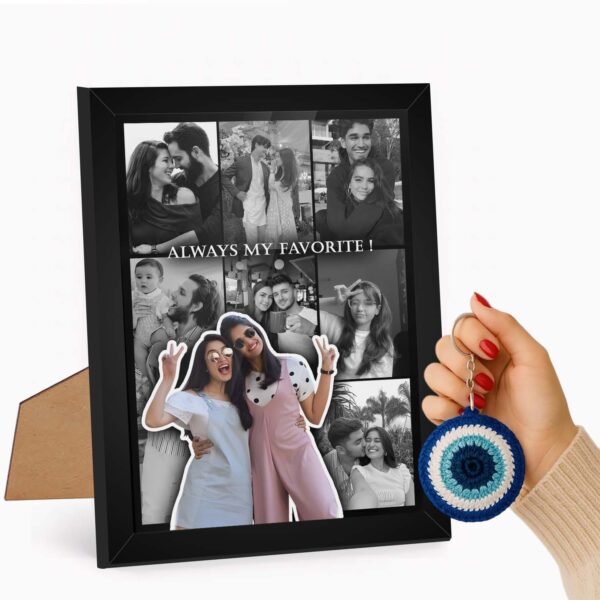 Giftway 8-Photo Collage Frame with Evil Eye Keychain | 5x7 Inch Gifts for Woman Men