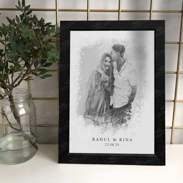 Giftway Digital Sketch Photo Frame - Custom Photo Frame, Personalised Gift, Creative Gifts for Women, Small Gifts for Men, Photo Frame Customised Gift, Memorable Photo Gift  - 9.6*13.1 Inch (Layout 1)