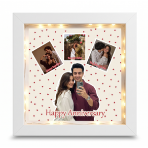 Giftway Personalised Anniversary Photo Frame – Multi-Picture Custom Collage Frame with LED String Lights