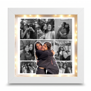 Giftway Light-Up Black & White Collage Frame – Square White Shadow Box with 3D Coloured Photo Cutout