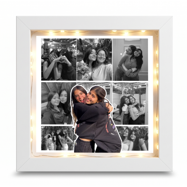 Giftway Light-Up Black & White Collage Frame – Square White Shadow Box with 3D Coloured Photo Cutout
